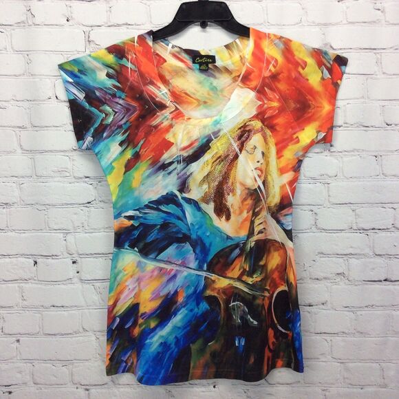 Cartise Shirt/Top Women’s Sz L Wearable Art Music Multicolor Boho Festive Beaded - Picture 1 of 8